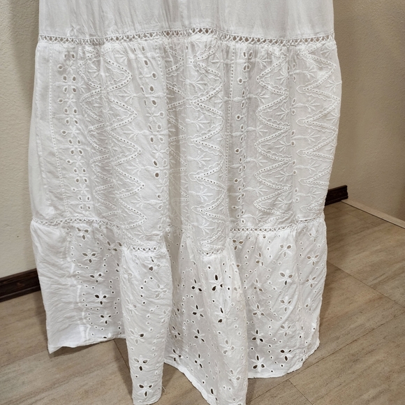 Me 2 Magic Anthro Midi Dress Eyelet White Bridal Smocked Tiered size Large - Picture 6 of 14